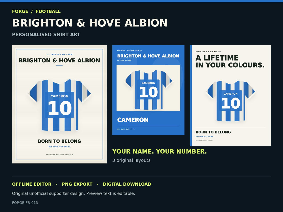 Brighton & Hove Albion Supporter Shirt Name Studio; actual editable designs; unofficial digital product