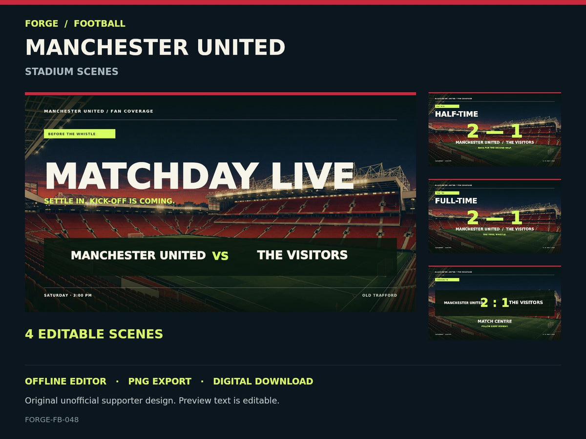 Manchester United Supporter Stadium Scene Studio; actual editable designs; unofficial digital product