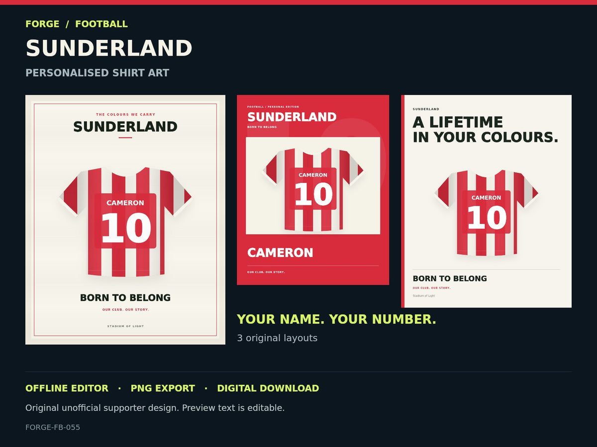 Sunderland Supporter Shirt Name Studio — actual editable design or tool preview; unofficial digital product