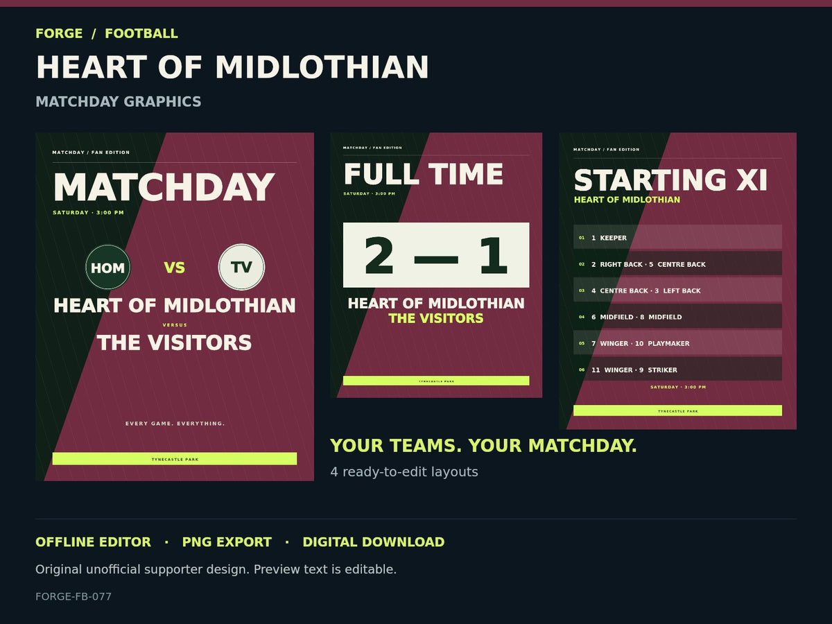 Heart of Midlothian Supporter Matchday Graphics Studio — actual editable design or tool preview; unofficial digital product