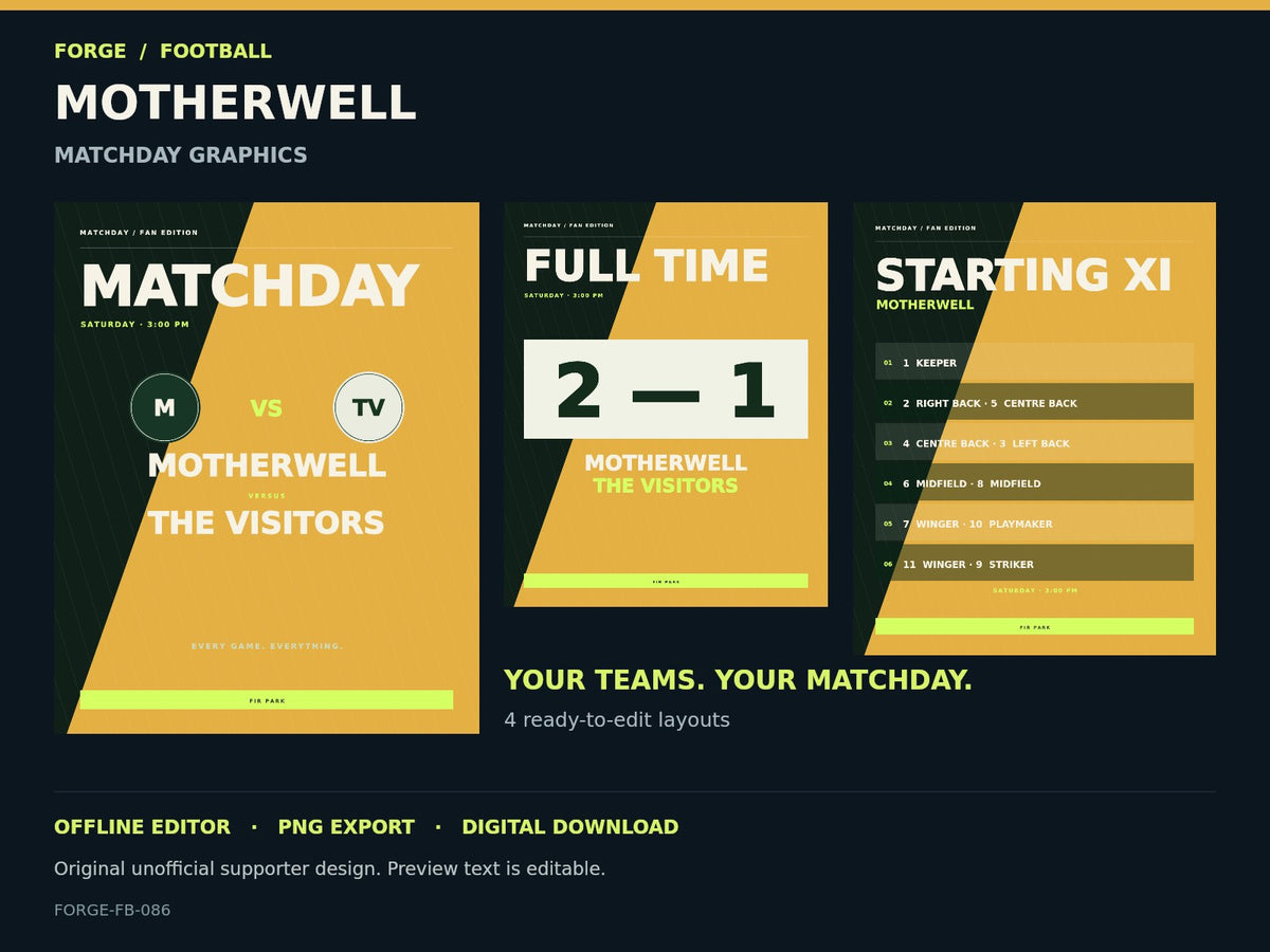 Motherwell Supporter Matchday Graphics Studio — actual editable design or tool preview; unofficial digital product