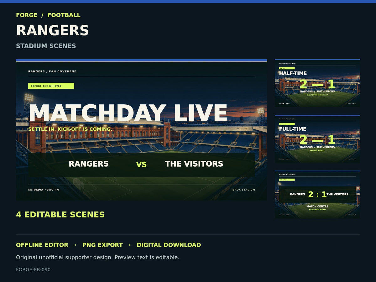 Rangers Supporter Stadium Scene Studio — actual editable design or tool preview; unofficial digital product