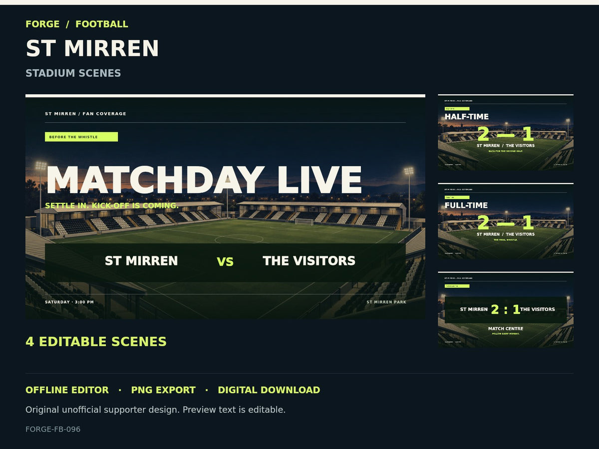St Mirren Supporter Stadium Scene Studio — actual editable design or tool preview; unofficial digital product