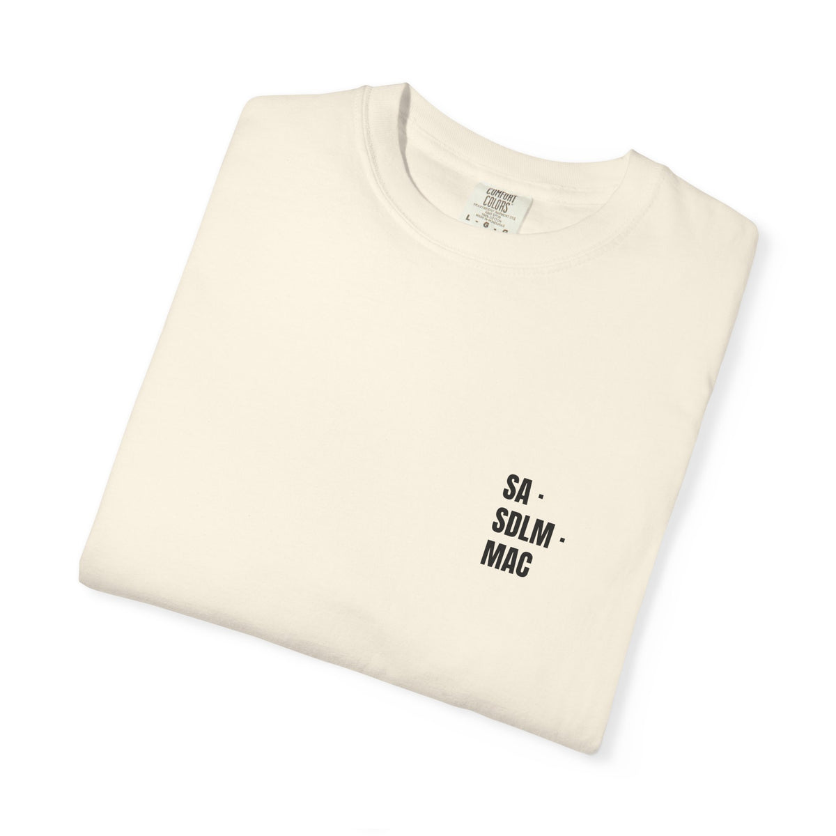 Ivory Monogram Tee folded, showing left-chest print
