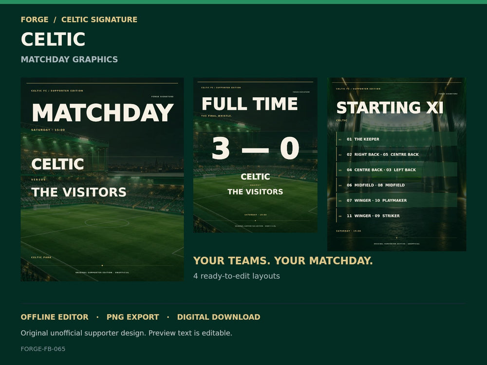 Celtic FC Signature Matchday Graphics Studio — Colours of Paradise — actual editable Celtic Signature designs; original unofficial digital product