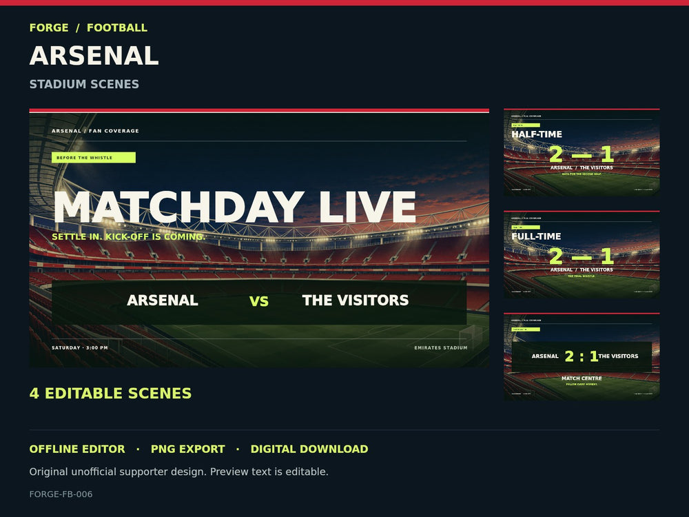 Arsenal Supporter Stadium Scene Studio; actual editable designs; unofficial digital product