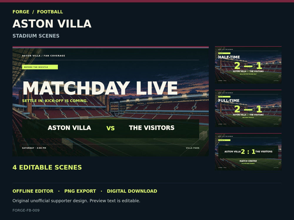 Aston Villa Supporter Stadium Scene Studio; actual editable designs; unofficial digital product