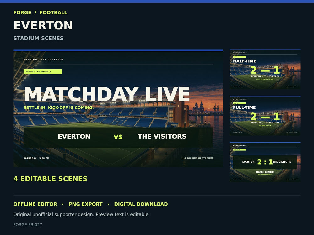 Everton Supporter Stadium Scene Studio; actual editable designs; unofficial digital product