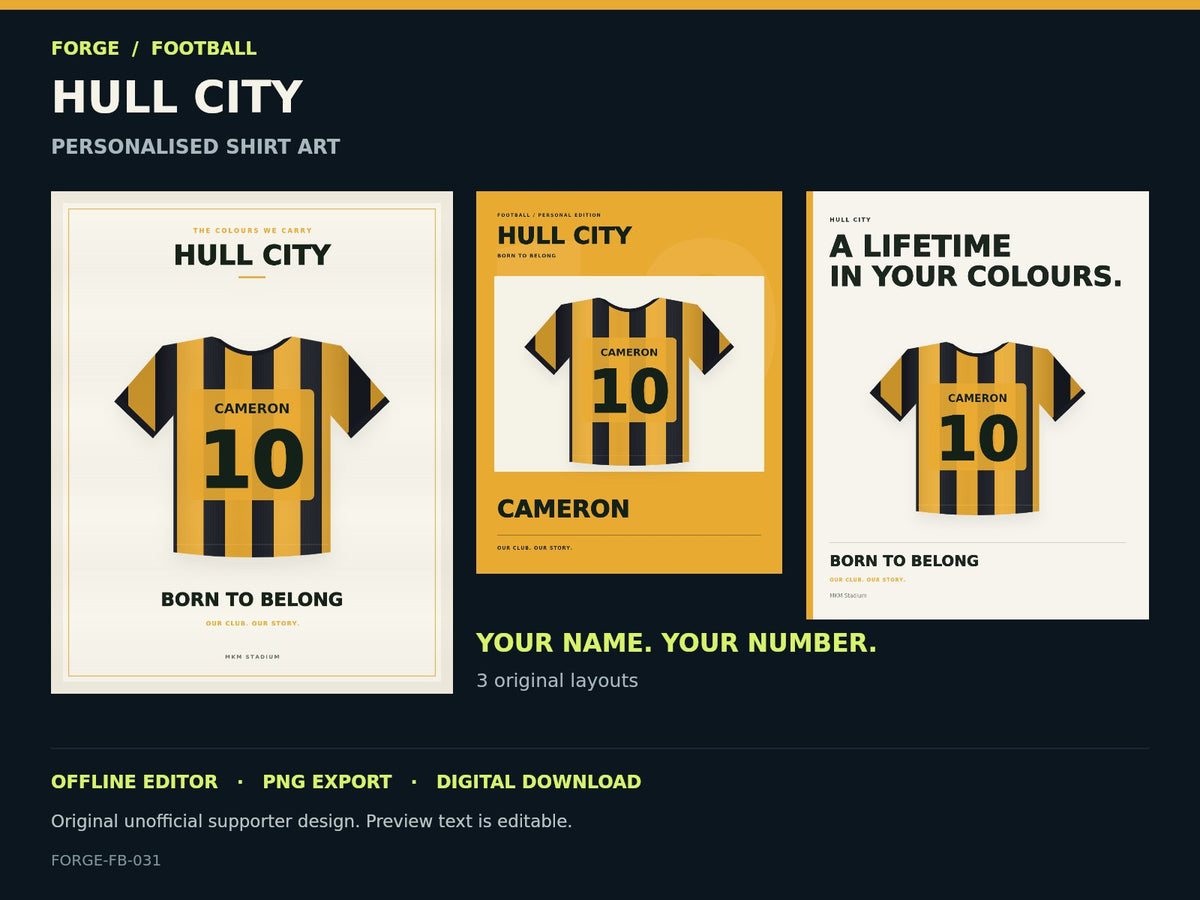Hull City Supporter Shirt Name Studio; actual editable designs; unofficial digital product