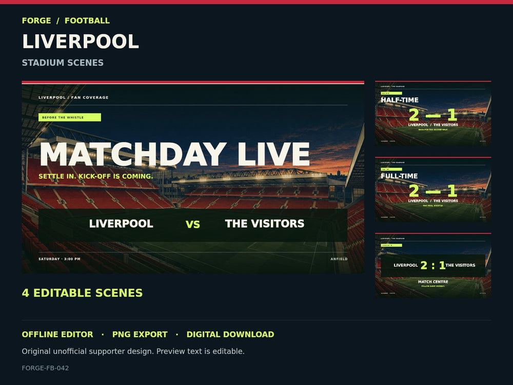 Liverpool Supporter Stadium Scene Studio; actual editable designs; unofficial digital product