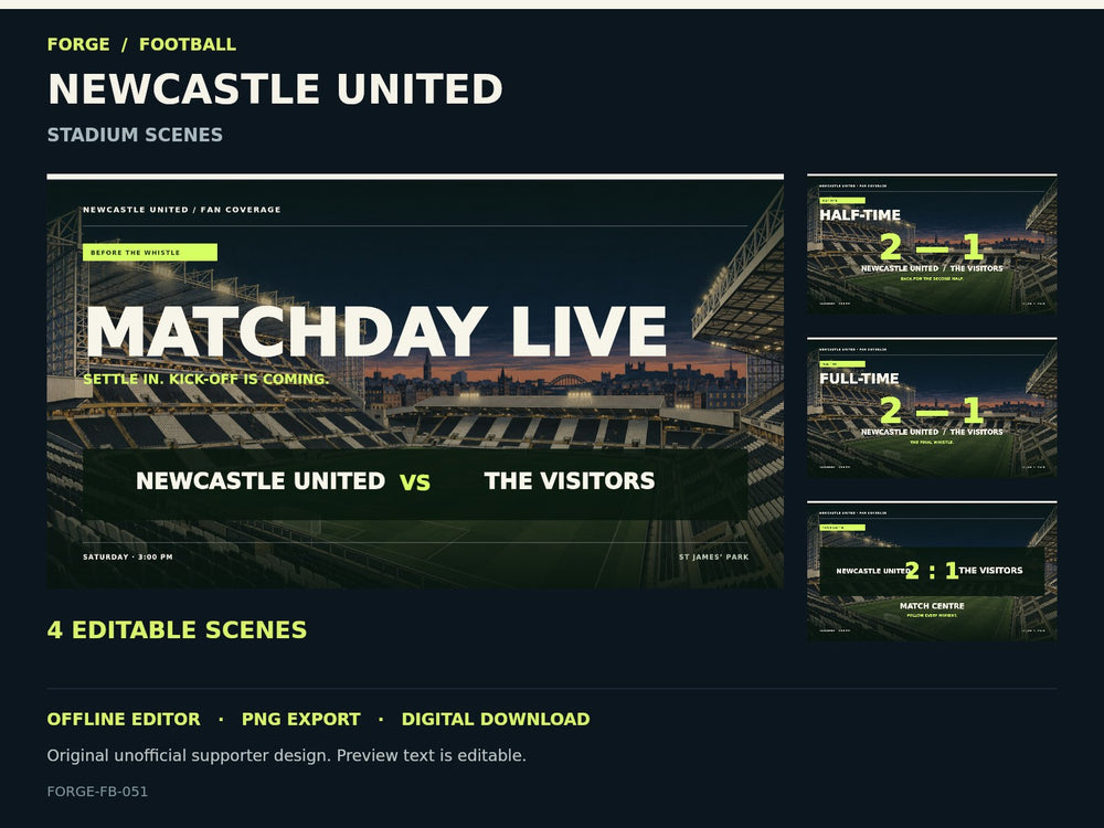Newcastle United Supporter Stadium Scene Studio — actual editable design or tool preview; unofficial digital product