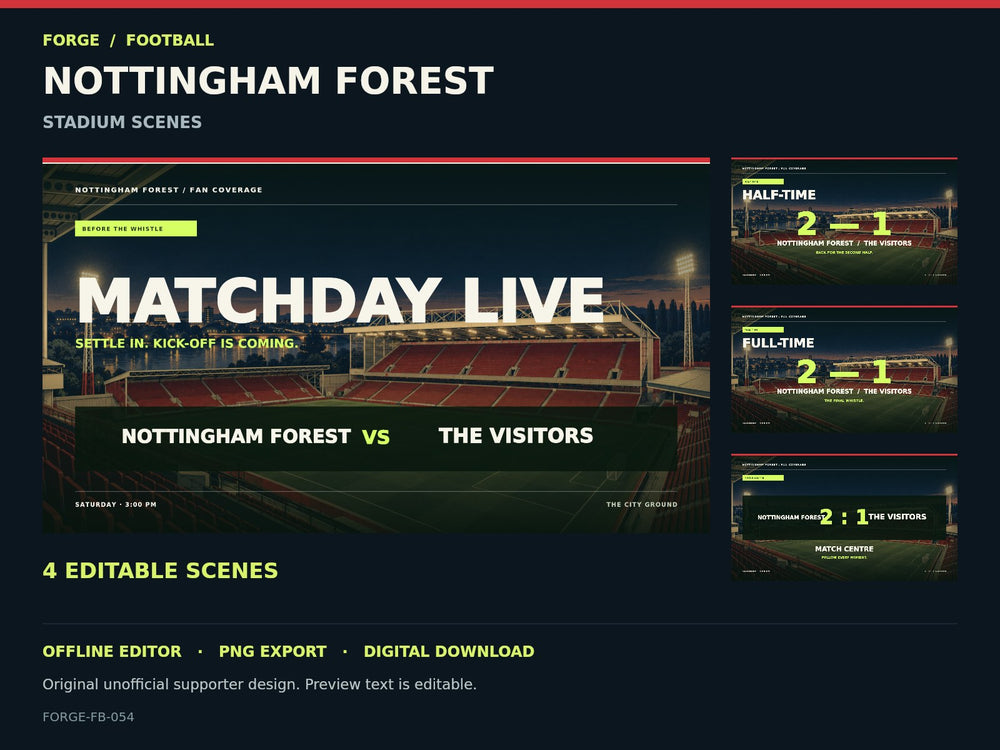 Nottingham Forest Supporter Stadium Scene Studio — actual editable design or tool preview; unofficial digital product