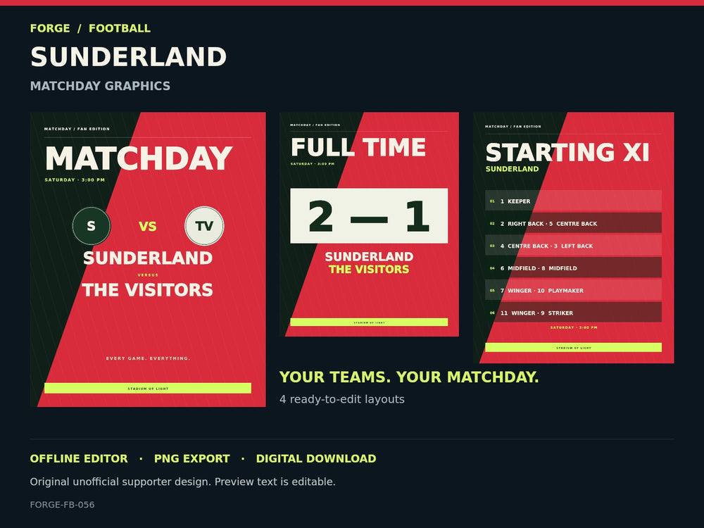 Sunderland Supporter Matchday Graphics Studio — actual editable design or tool preview; unofficial digital product