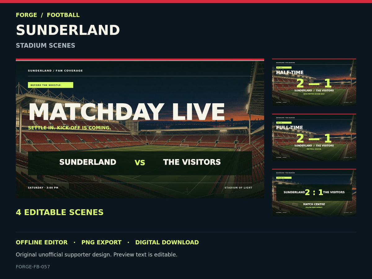 Sunderland Supporter Stadium Scene Studio — actual editable design or tool preview; unofficial digital product