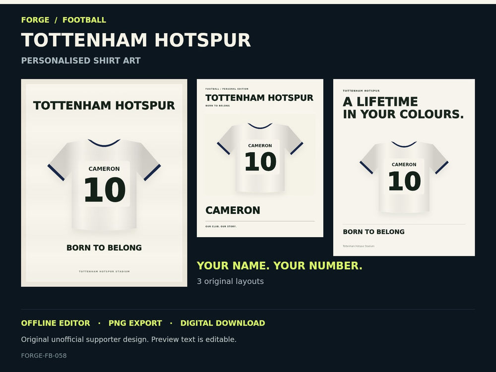 Tottenham Hotspur Supporter Shirt Name Studio — actual editable design or tool preview; unofficial digital product