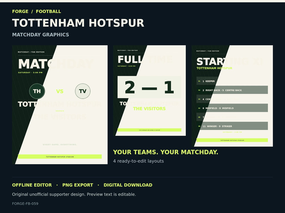 Tottenham Hotspur Supporter Matchday Graphics Studio — actual editable design or tool preview; unofficial digital product