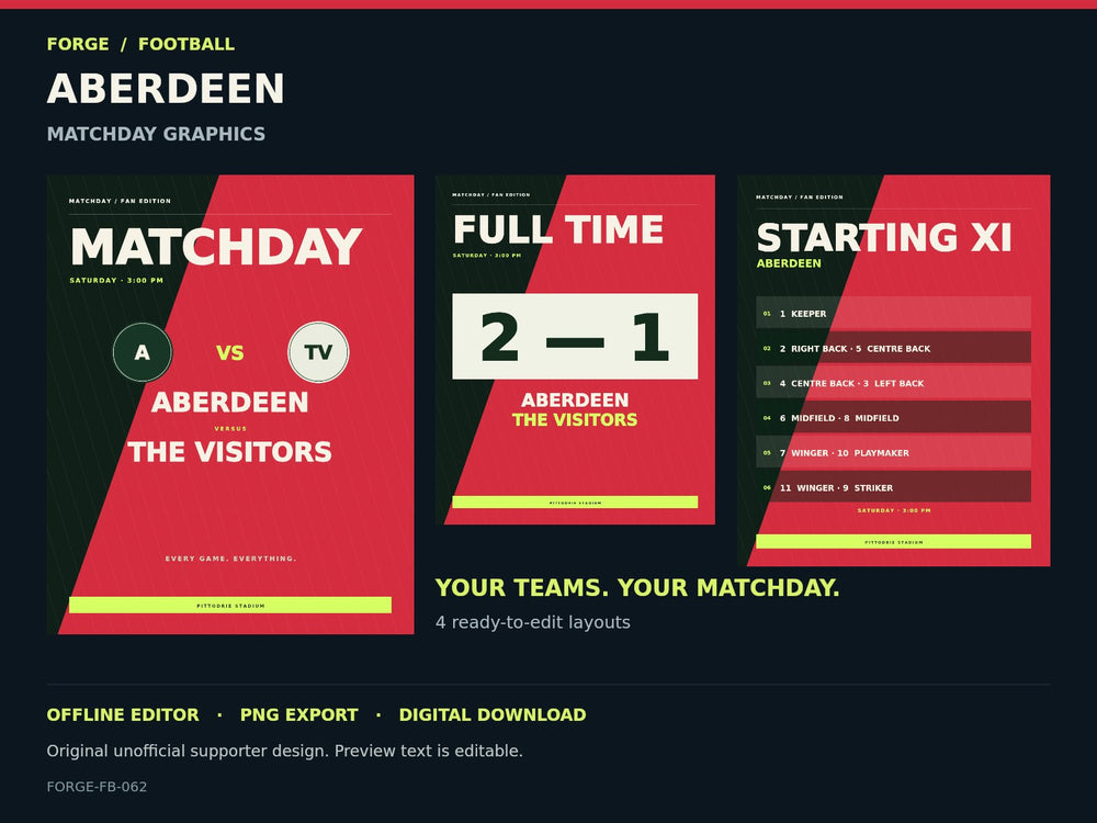 Aberdeen Supporter Matchday Graphics Studio — actual editable design or tool preview; unofficial digital product