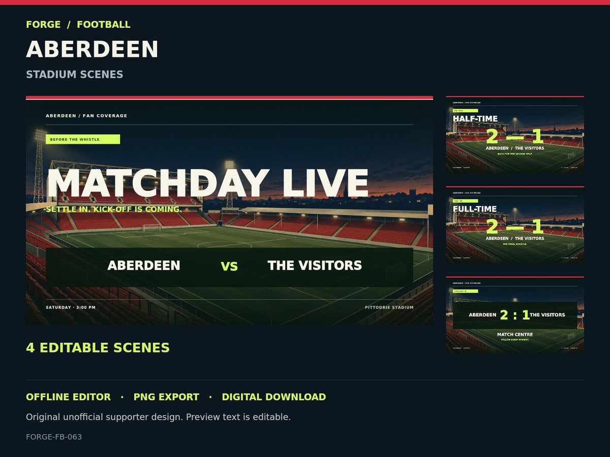 Aberdeen Supporter Stadium Scene Studio — actual editable design or tool preview; unofficial digital product
