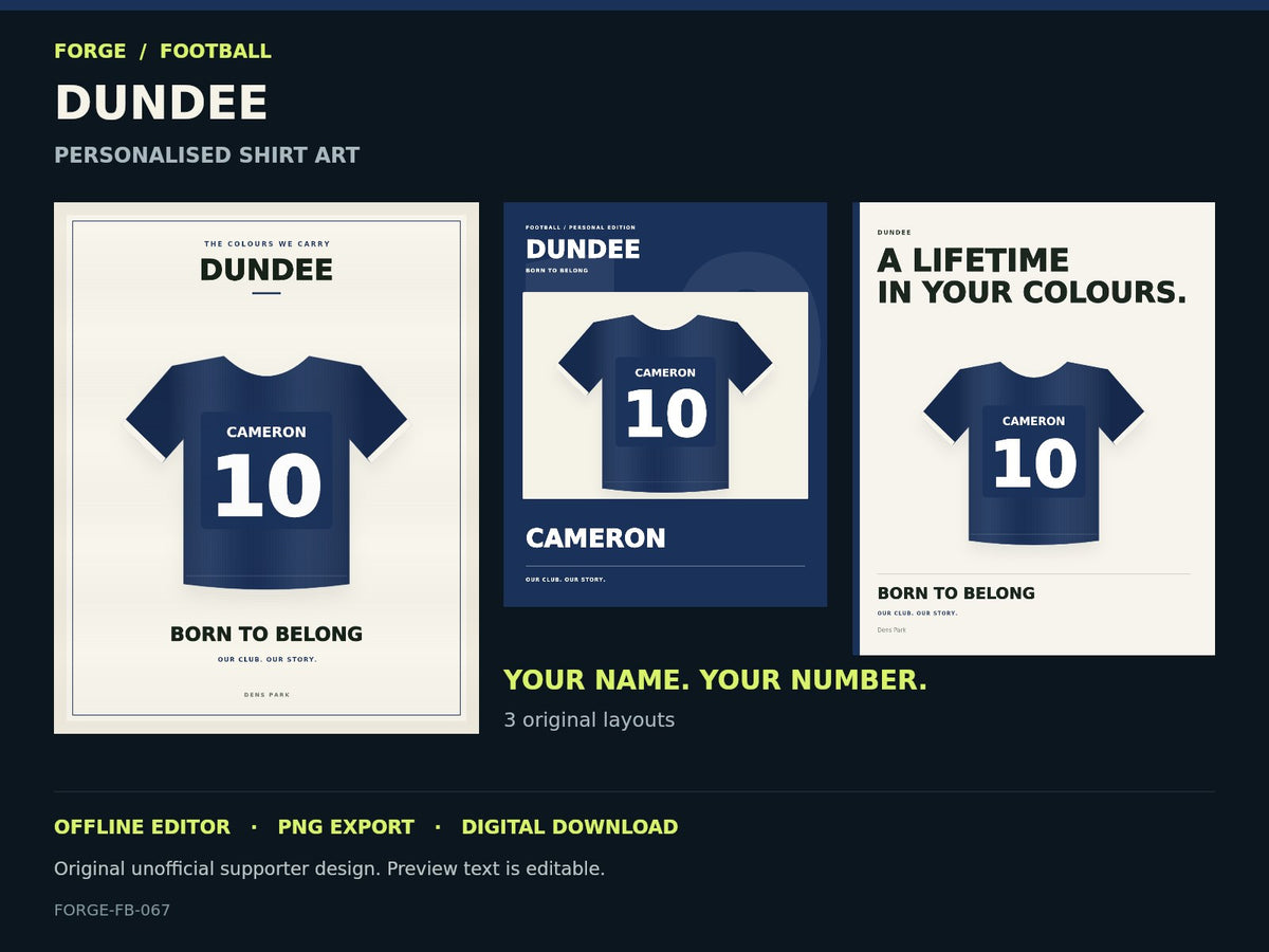 Dundee Supporter Shirt Name Studio — actual editable design or tool preview; unofficial digital product