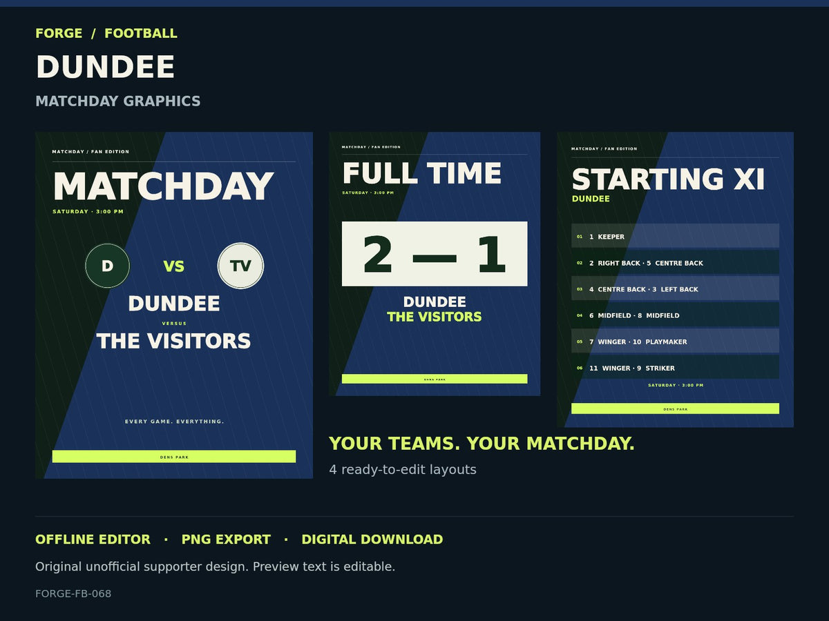 Dundee Supporter Matchday Graphics Studio — actual editable design or tool preview; unofficial digital product