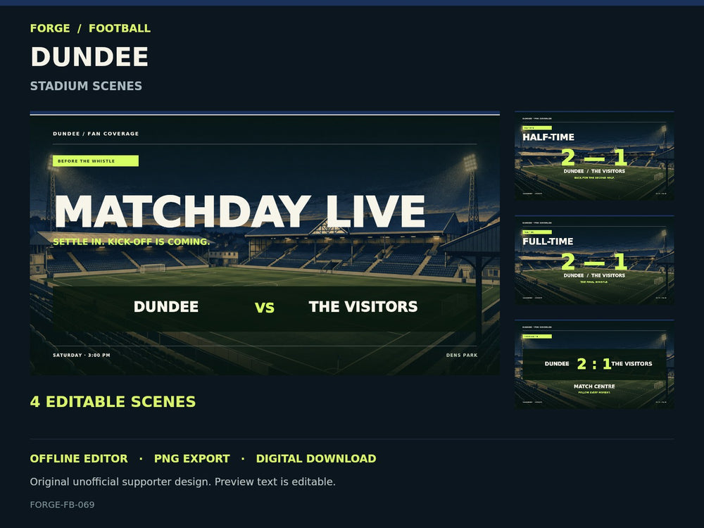 Dundee Supporter Stadium Scene Studio — actual editable design or tool preview; unofficial digital product