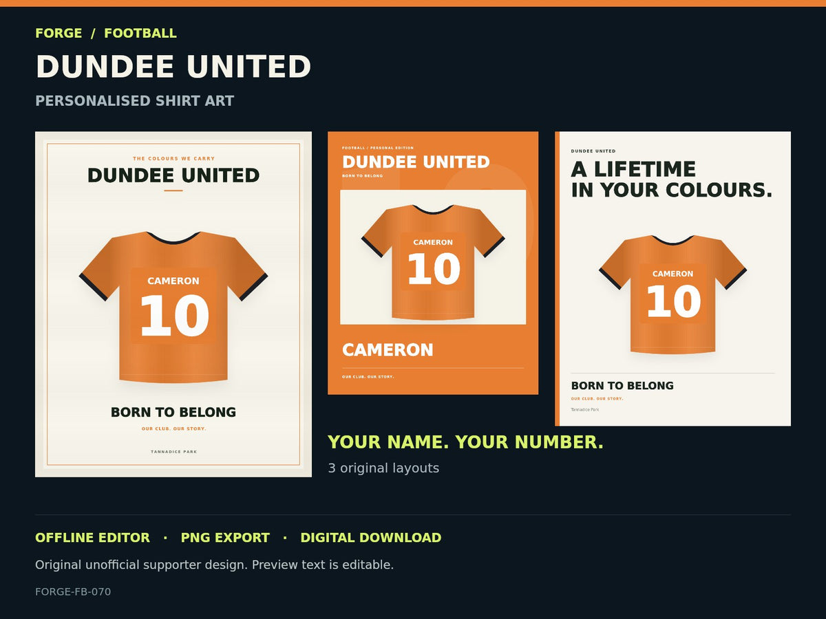 Dundee United Supporter Shirt Name Studio — actual editable design or tool preview; unofficial digital product