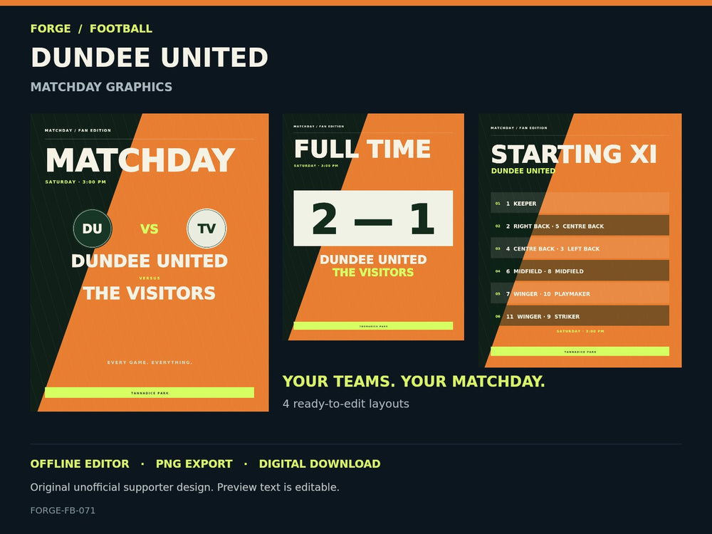 Dundee United Supporter Matchday Graphics Studio — actual editable design or tool preview; unofficial digital product