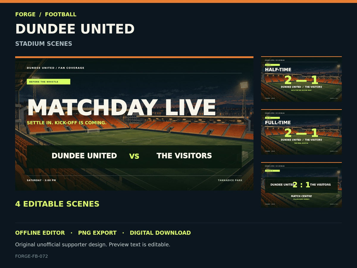 Dundee United Supporter Stadium Scene Studio — actual editable design or tool preview; unofficial digital product