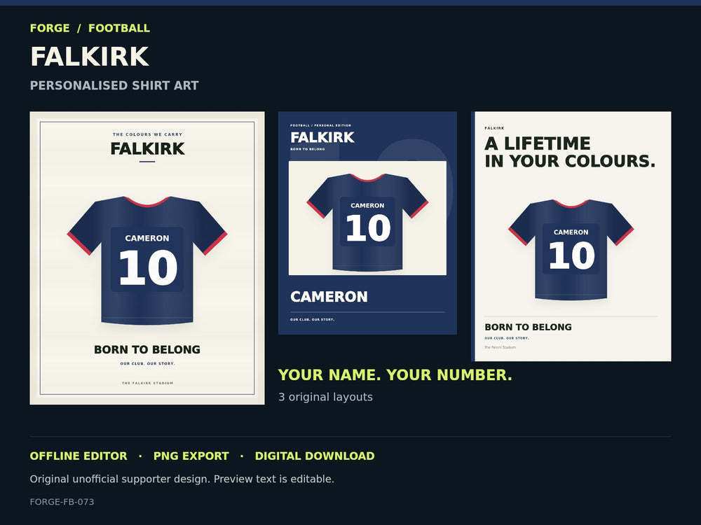 Falkirk Supporter Shirt Name Studio — actual editable design or tool preview; unofficial digital product