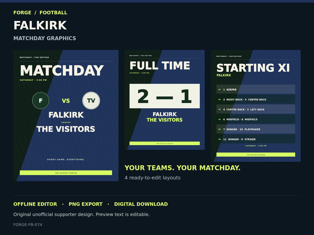 Falkirk Supporter Matchday Graphics Studio — actual editable design or tool preview; unofficial digital product