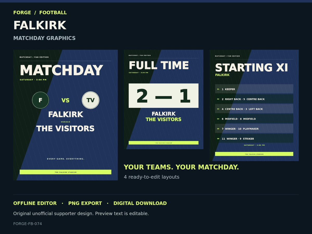 Falkirk Supporter Matchday Graphics Studio — actual editable design or tool preview; unofficial digital product