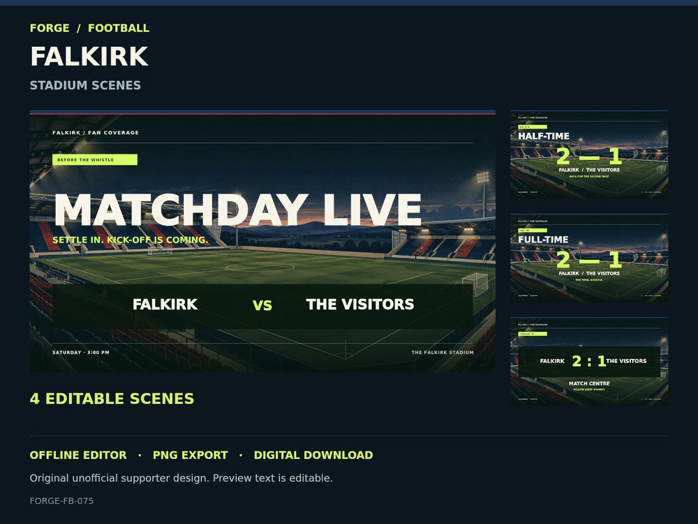 Falkirk Supporter Stadium Scene Studio — actual editable design or tool preview; unofficial digital product