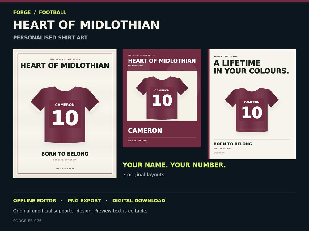 Heart of Midlothian Supporter Shirt Name Studio — actual editable design or tool preview; unofficial digital product