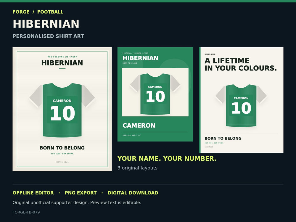 Hibernian Supporter Shirt Name Studio — actual editable design or tool preview; unofficial digital product