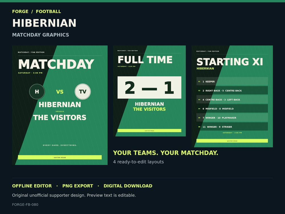 Hibernian Supporter Matchday Graphics Studio — actual editable design or tool preview; unofficial digital product