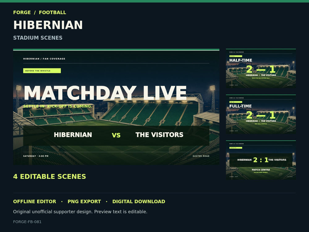 Hibernian Supporter Stadium Scene Studio — actual editable design or tool preview; unofficial digital product