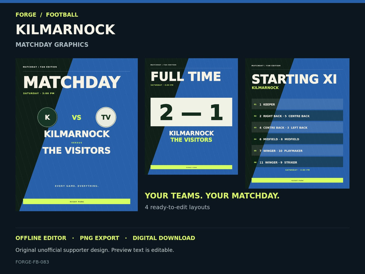 Kilmarnock Supporter Matchday Graphics Studio — actual editable design or tool preview; unofficial digital product
