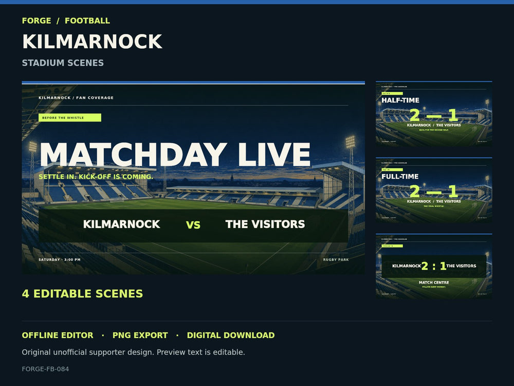 Kilmarnock Supporter Stadium Scene Studio — actual editable design or tool preview; unofficial digital product
