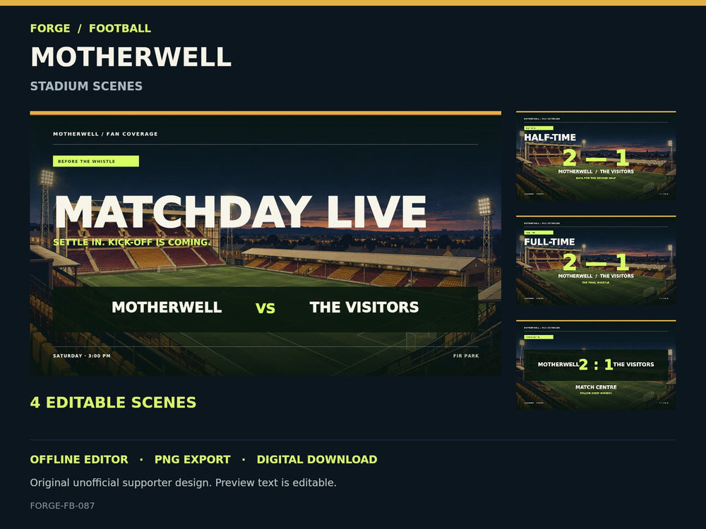 Motherwell Supporter Stadium Scene Studio — actual editable design or tool preview; unofficial digital product