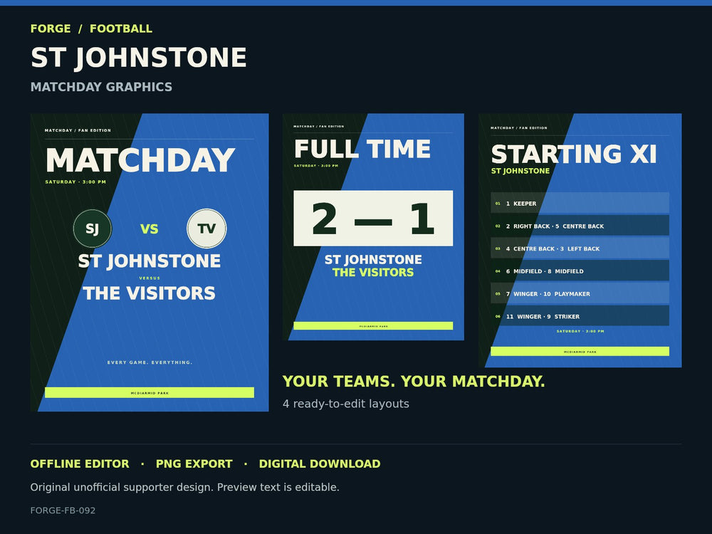 St Johnstone Supporter Matchday Graphics Studio — actual editable design or tool preview; unofficial digital product