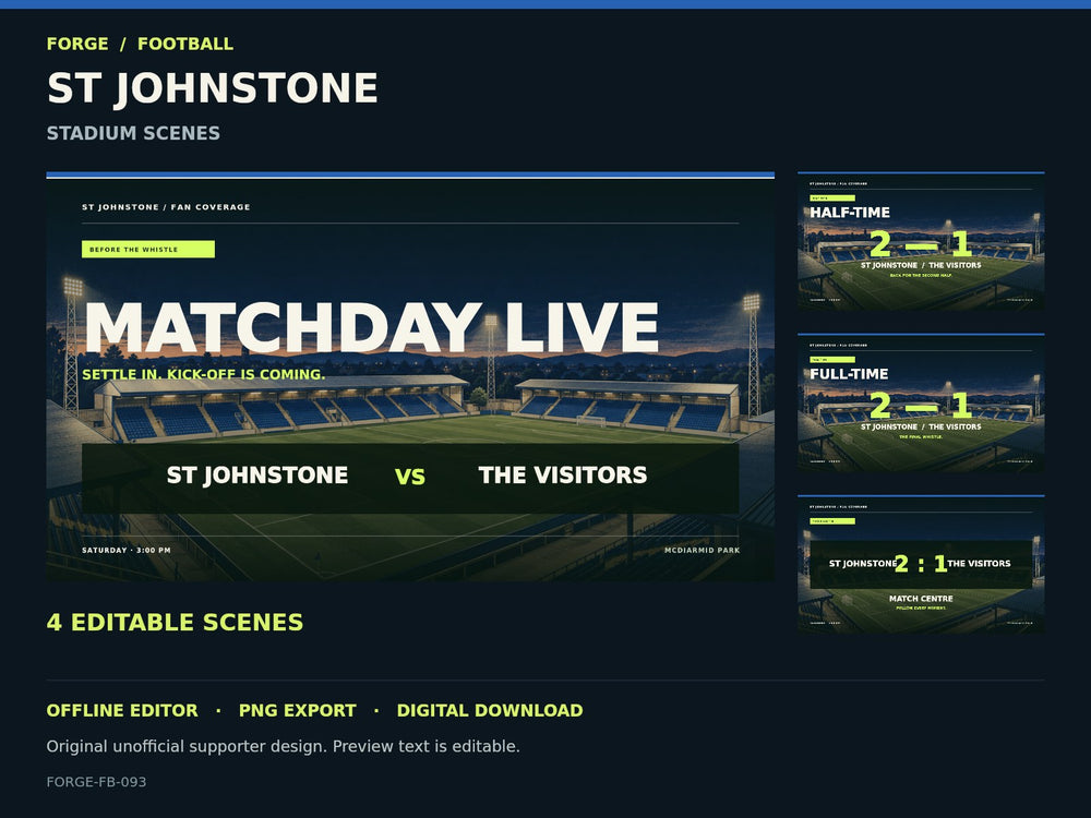 St Johnstone Supporter Stadium Scene Studio — actual editable design or tool preview; unofficial digital product