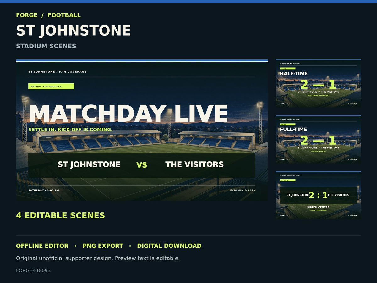 St Johnstone Supporter Stadium Scene Studio — actual editable design or tool preview; unofficial digital product