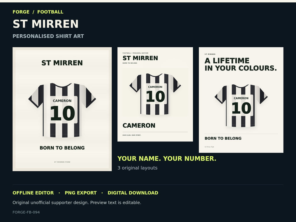 St Mirren Supporter Shirt Name Studio — actual editable design or tool preview; unofficial digital product