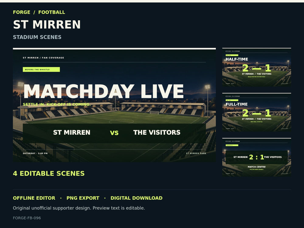 St Mirren Supporter Stadium Scene Studio — actual editable design or tool preview; unofficial digital product