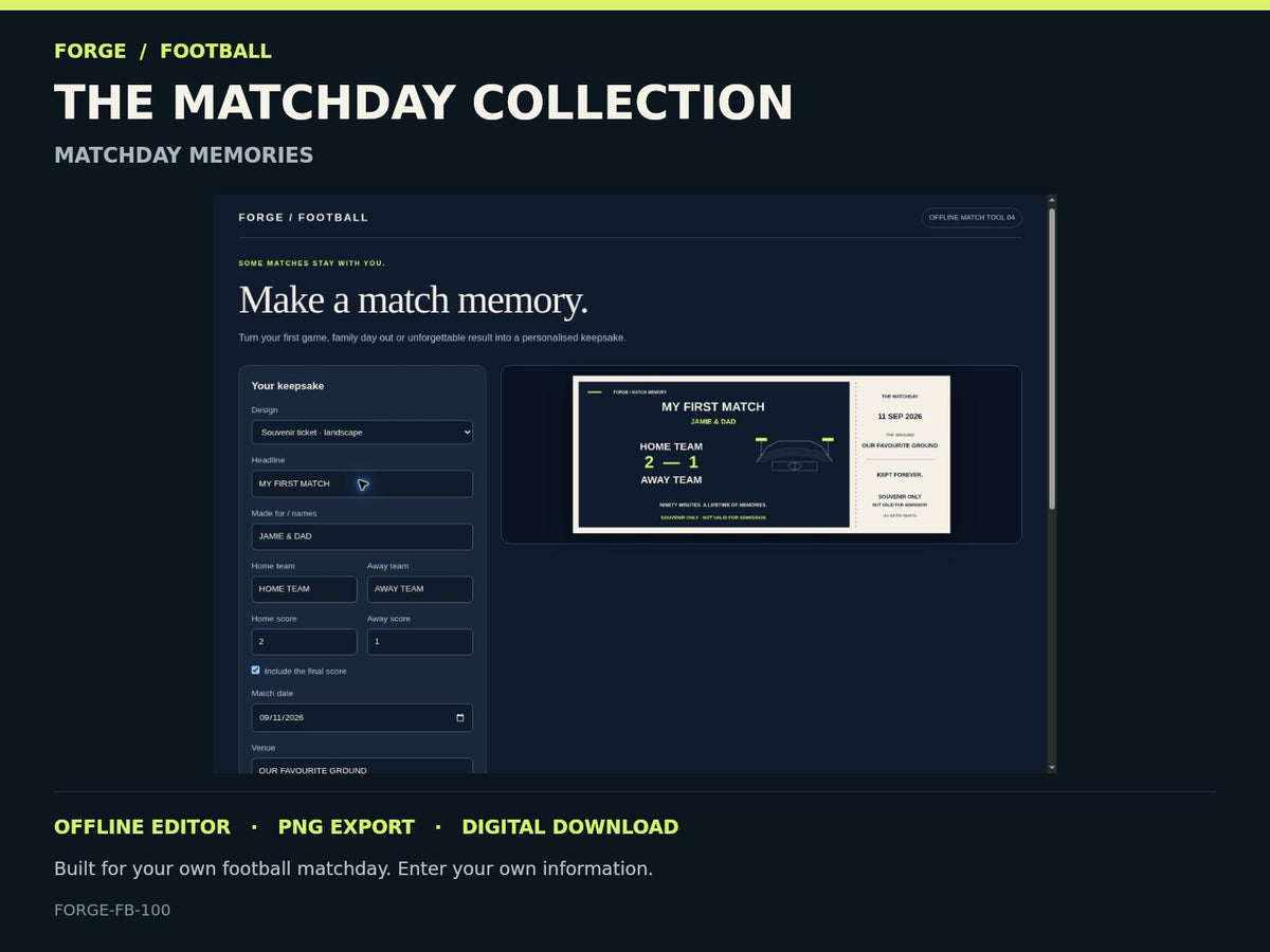 Matchday Memory Studio — actual editable design or tool preview; unofficial digital product