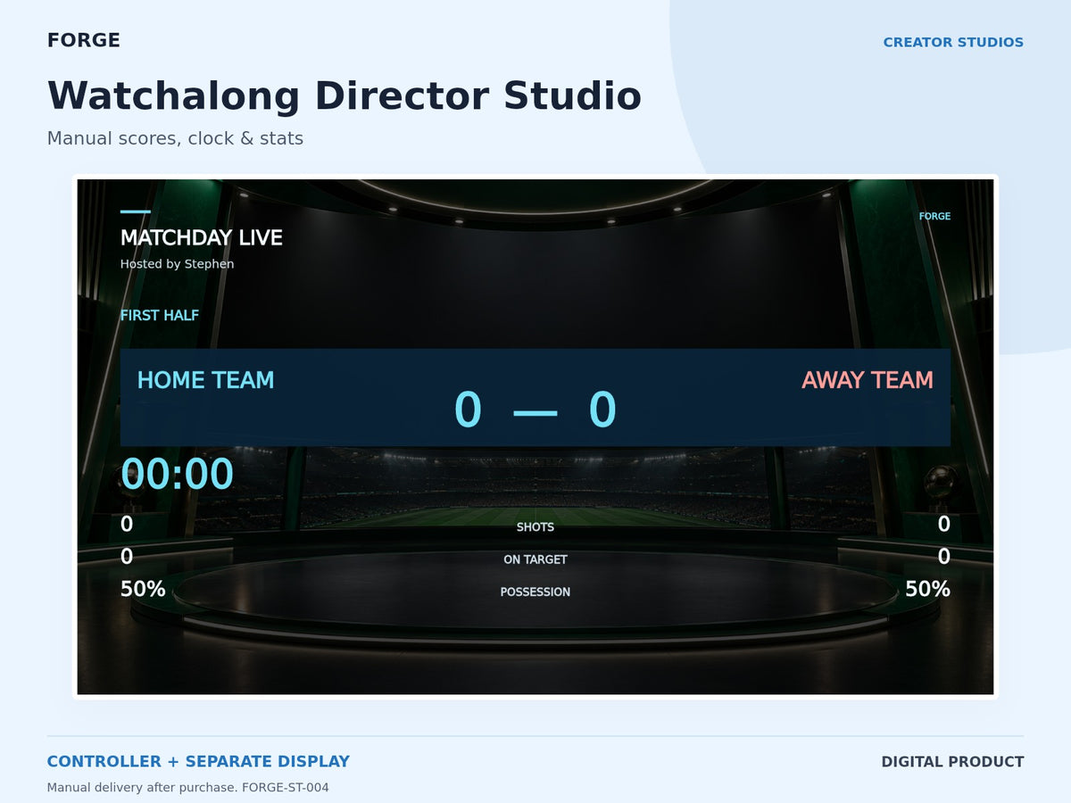 Watchalong Director Studio — actual included designs and browser tool preview. Original FORGE digital product.