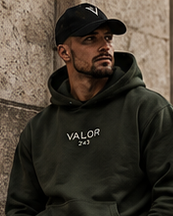 VALOR Embroidered Hoodie premium campaign image